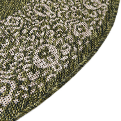 Unique Loom Outdoor Border Collection Area Rug - Floral Border (3' 3" x 5' 3" Oval, Green/ Ivory)