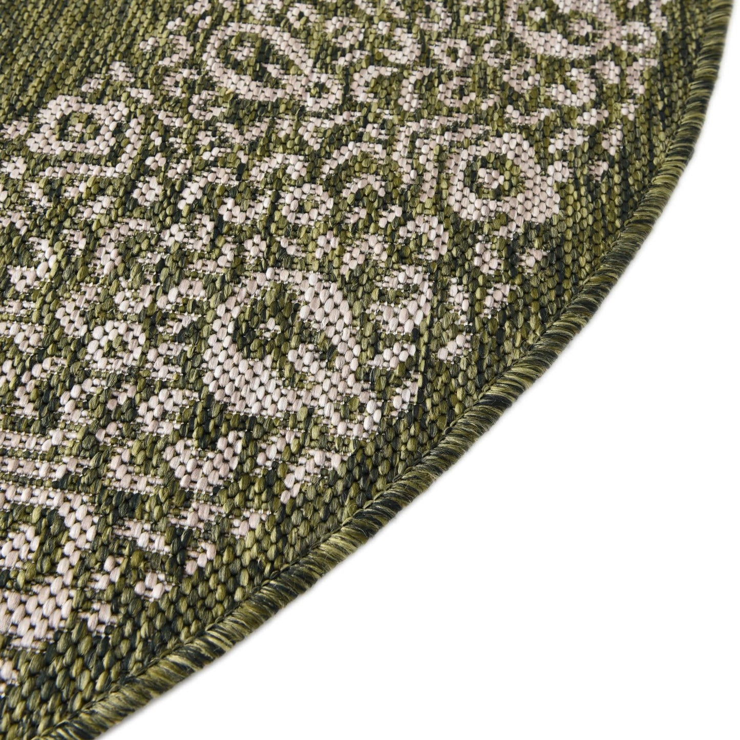 Unique Loom Outdoor Border Collection Area Rug - Floral Border (7' 10" Round, Green/ Ivory)