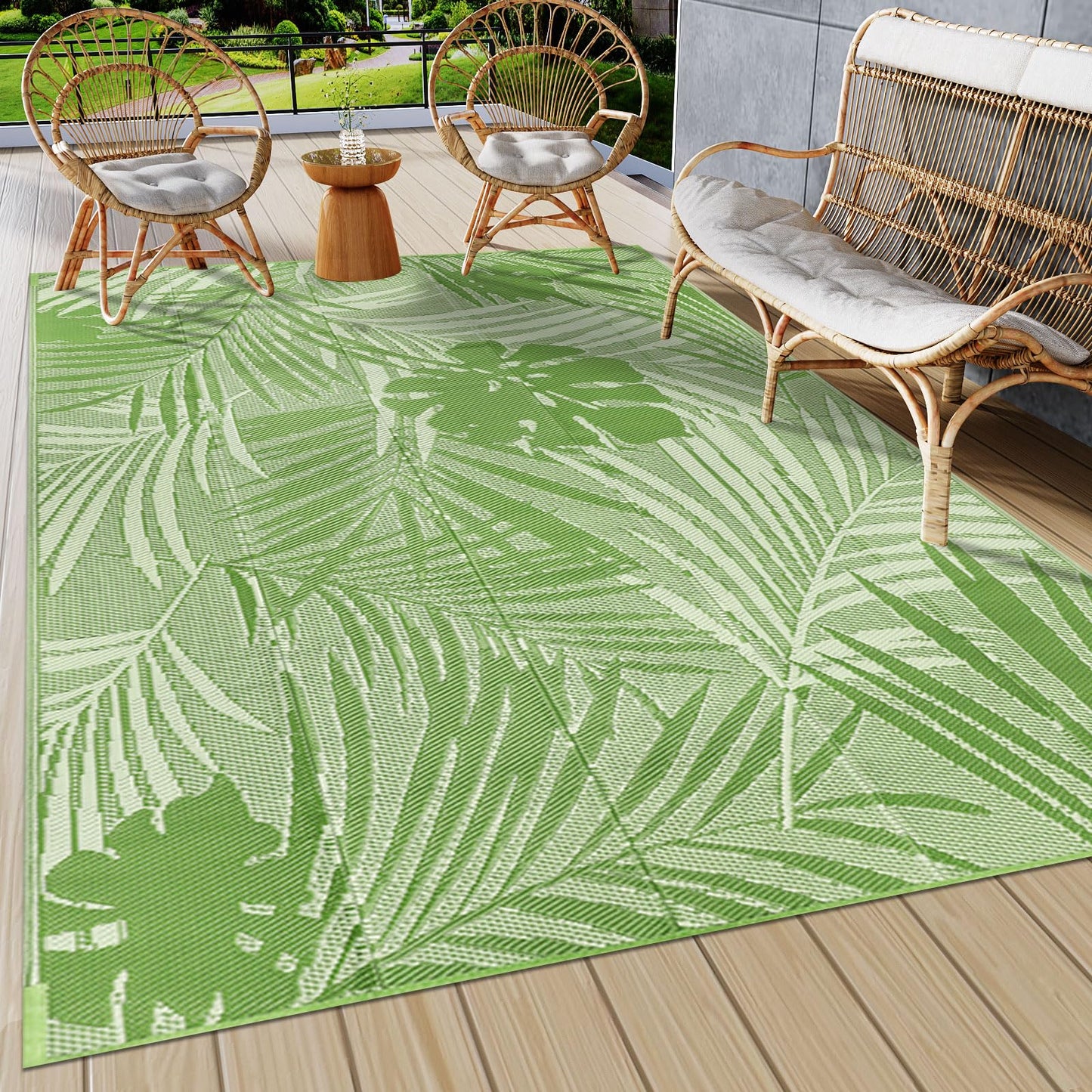 famibay 6x9 Outdoor Rug Waterproof Patio Rug Tropical Outdoor Plastic Straw Rug All Weather RV Rugs for Outside Camping Rugs Lightweight Portable Outdoor Carpet Mats for Patio Deck RV Camper