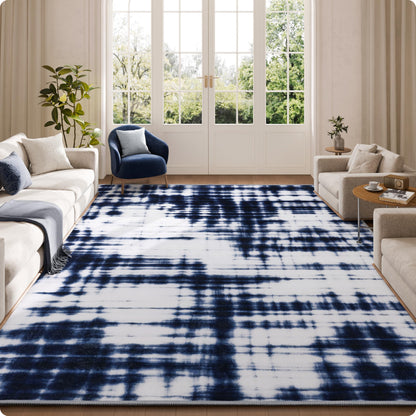 Clemile Modern Area Rug 8x10 - Non-Slip Washable Rug Living Room Carpets - Soft & Stain Resistant Rug for Home Bedroom Dining Room Home Office Indoor Nursery Blue and White
