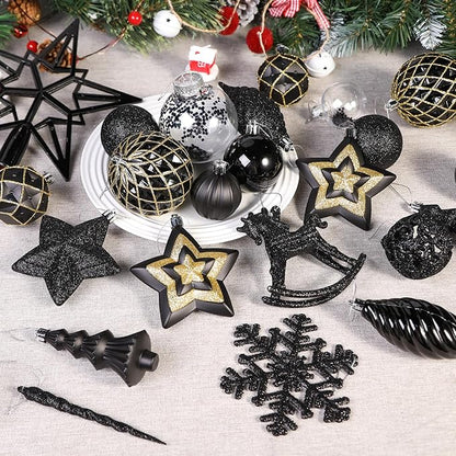 SHareconn 100pcs Christmas Tree Decorations Ornaments Set, Shatterproof Plastic Baubles Decorative Balls for Xmas Tree Decor Holiday Wedding Party, Black