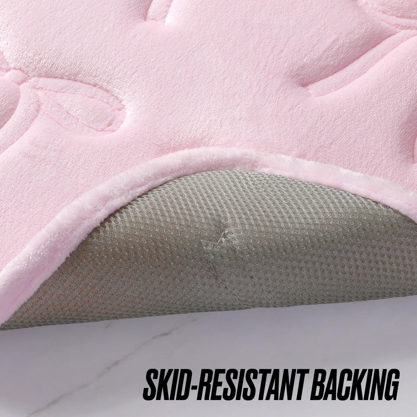 Juicy Couture Quilted 2-Piece Memory Foam Bath Mat Set 17" x 24" / 20" x 32" Clara Bows Light Pink Skid-Resistant Bath Rug Set