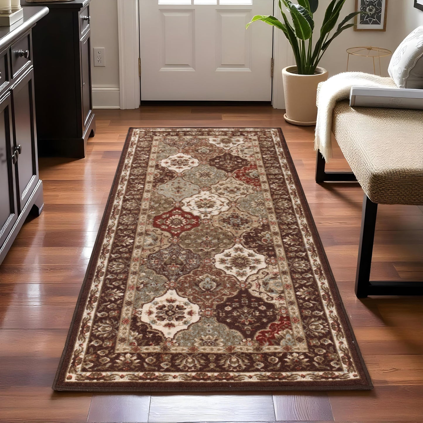 Superior Indoor Runner Rug, Traditional Floral Classic Floor Decor for Bedroom, Entryway, Hallway, Office, Living/Dining, Plush Carpet Cover, Palmyra Collection, 2' 7" x 6', Chocolate