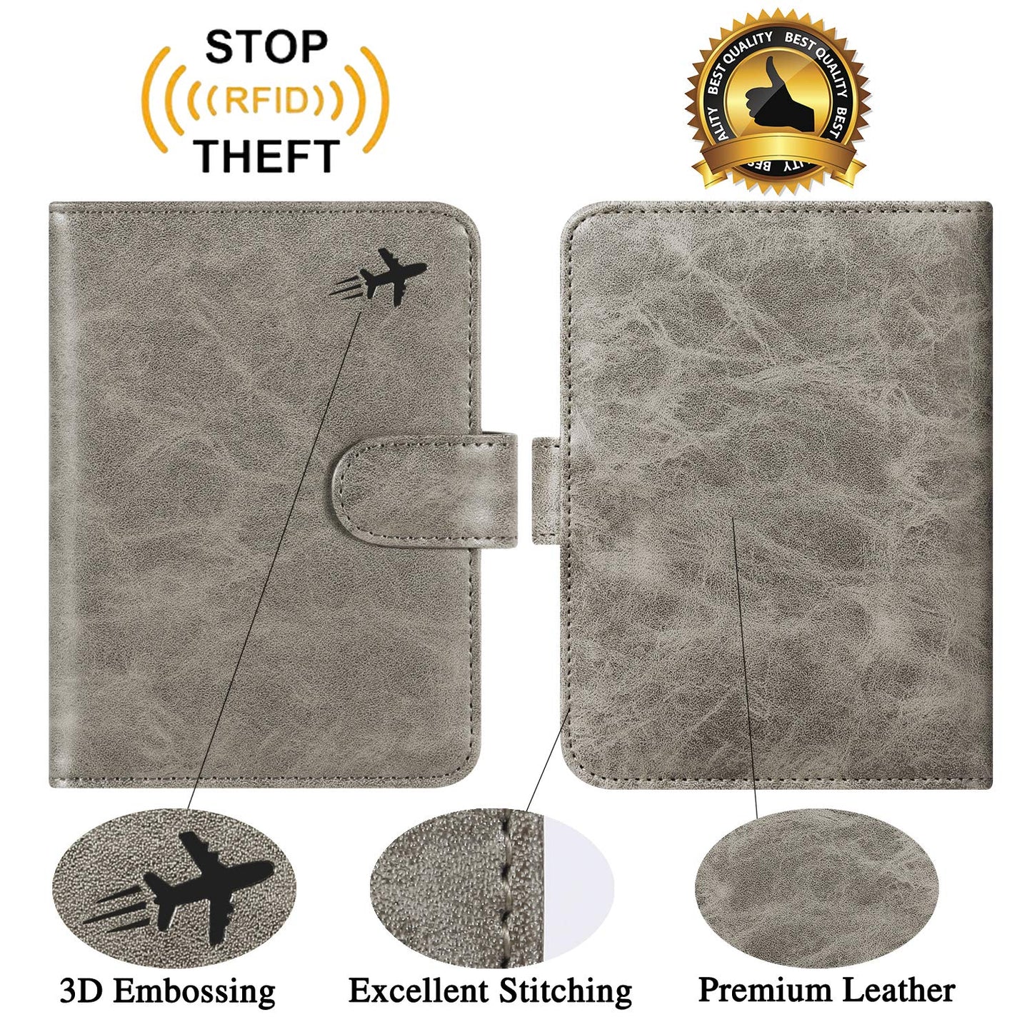 Passport Holder Cover Wallet RFID Blocking Leather Card Case Travel Accessories for Women Men (#Grey)