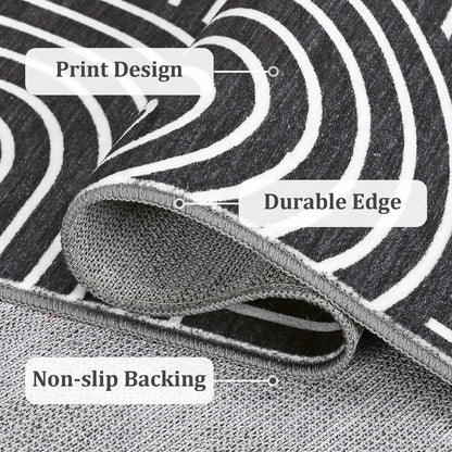 ROYHOME Washable Rug 8x10 Area Rugs for Living Room, Abstract Rug for Bedroom, Soft Rainbow Non Slip Throw Rugs with Rubber Back, Low Pile Stain Resistant Boho Geometric Carpet for Dining Room, Black