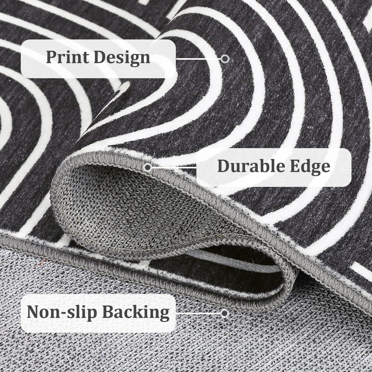 ROYHOME Modern Rug 2x6 Runners for Hallways, Abstract Kitchen Runner Rugs Non Slip Bath Runner, Rainbow Washable Runner Rug for Bedroom, Soft Long Rugs for Entryway Bathroom Laundry Dorm, Black