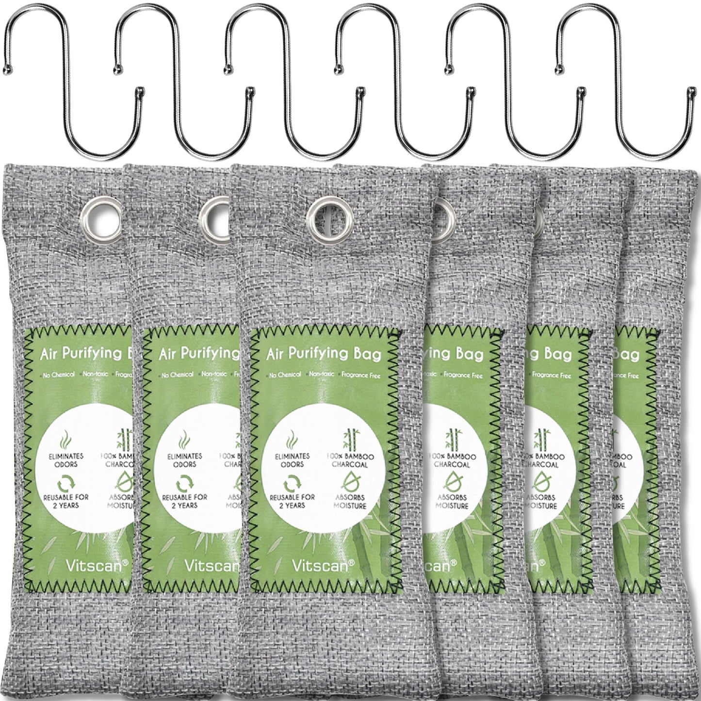 6 Pack Bamboo Charcoal Air Purifying Bag, Activated Charcoal Bags Odor Absorber, Moisture Absorber, Natural Car Air Freshener, Shoe Deodorizer, Odor Eliminators For Home, Pet, Closet