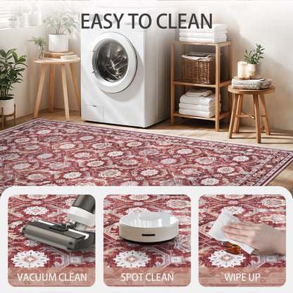 Woodbruy 5x7 Area Rugs, Soft Non Slip Low Pile Washable Rug, Boho Modern Rug for Living Room, Bedroom, Dining Room, Red