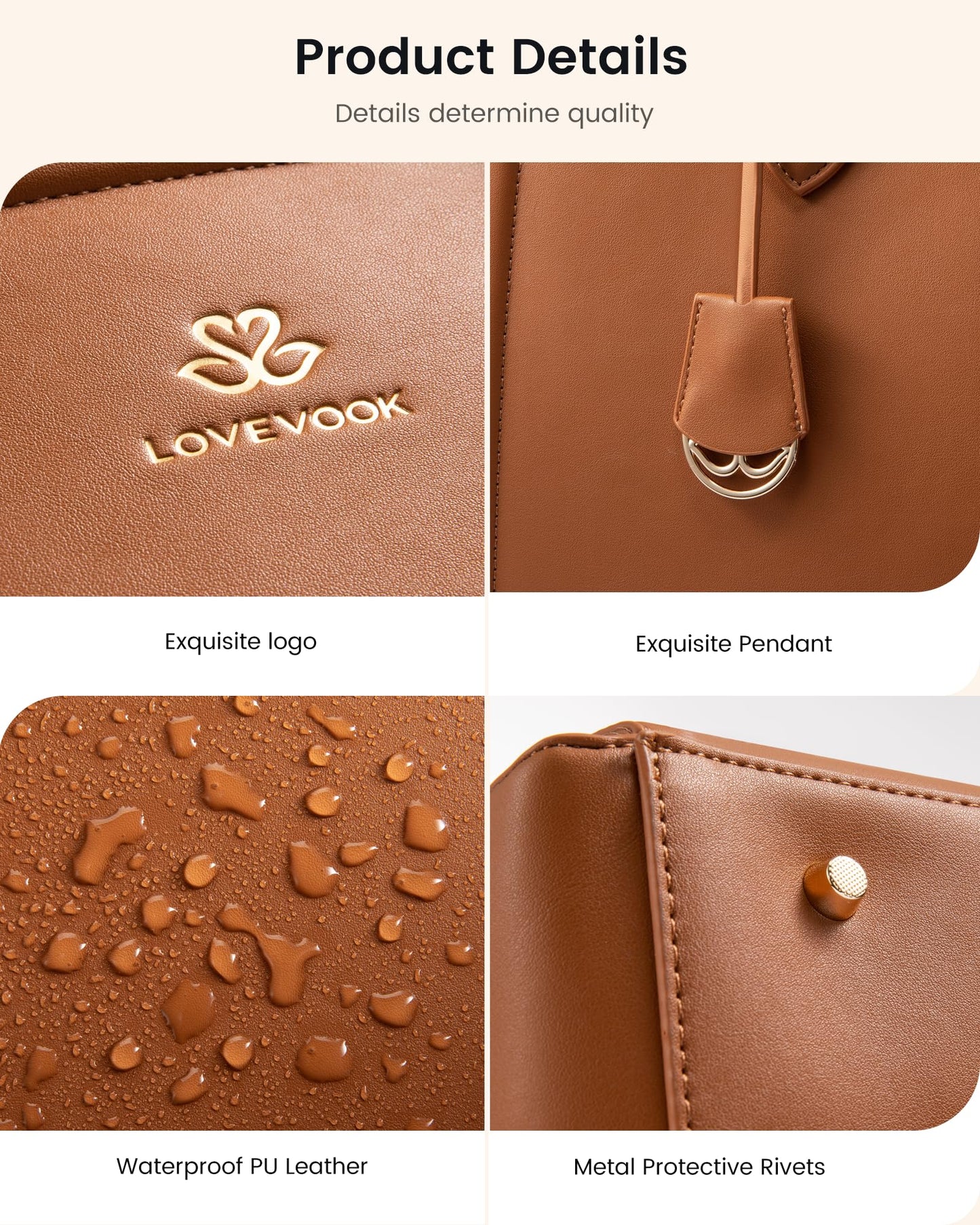 LOVEVOOK Laptop Tote Bag for Women,17.3 Inch Waterproof PU Leather Work Bag, Professional Computer Bags Business Office Work Briefcase Handbag Purse Shoulder, Office Gifts for Women, Brown