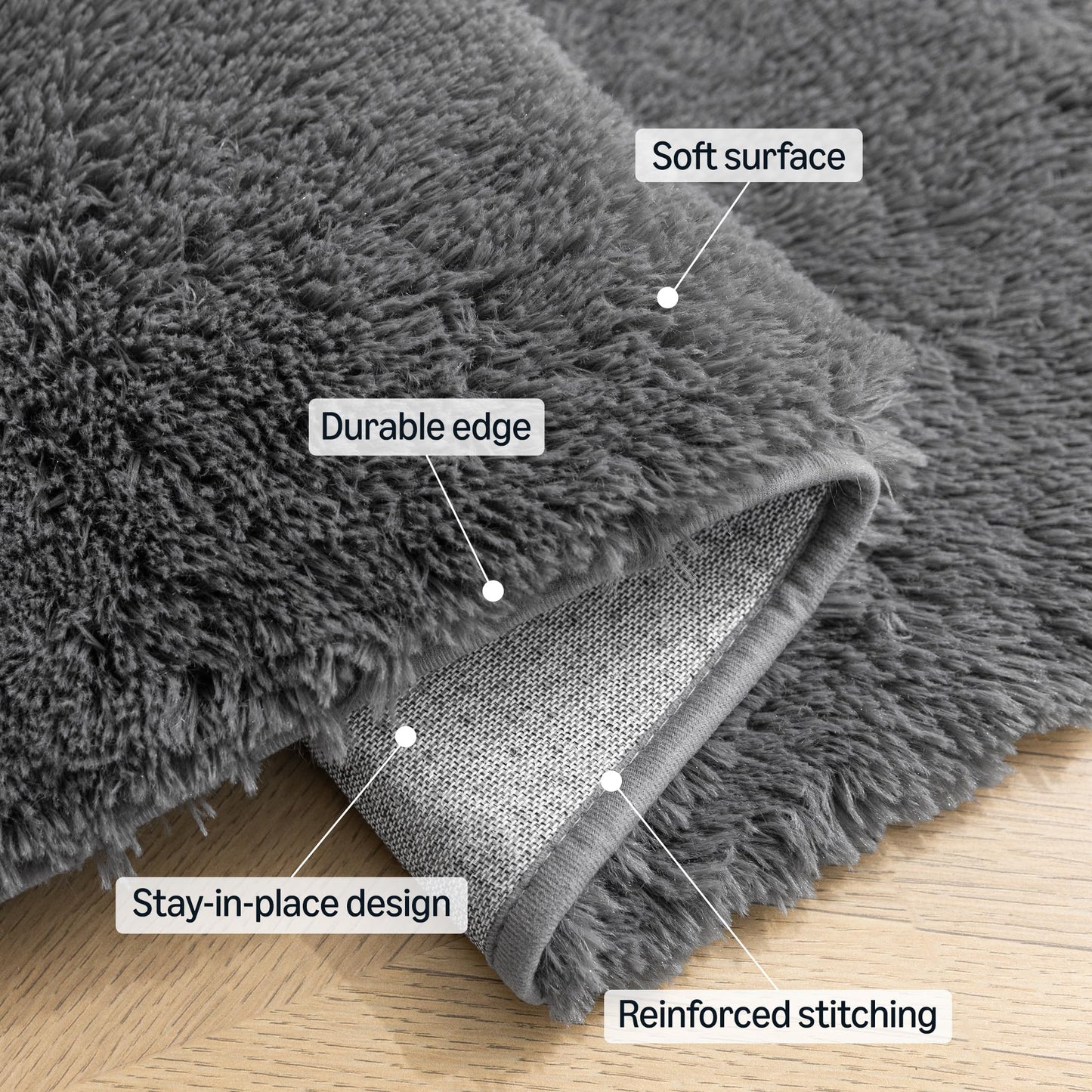 Amazon Basics Fluffy Washable Area Rug, Shaggy Carpet for Living Room, Bedroom, 4' W × 6' L, Dark Gray