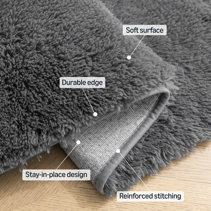 Amazon Basics Fluffy Washable Area Rug, Shaggy Carpet for Living Room, Bedroom, 4' W × 6' L, Dark Gray