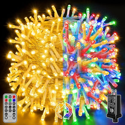Ollny Christmas Lights, 210FT 640LED Christmas Tree Lights with 11 Modes Remote Control IP44 Waterproof Warm White to Multicolored Outdoor Christmas Lights for Outside Indoor Patio Xmas Decorations