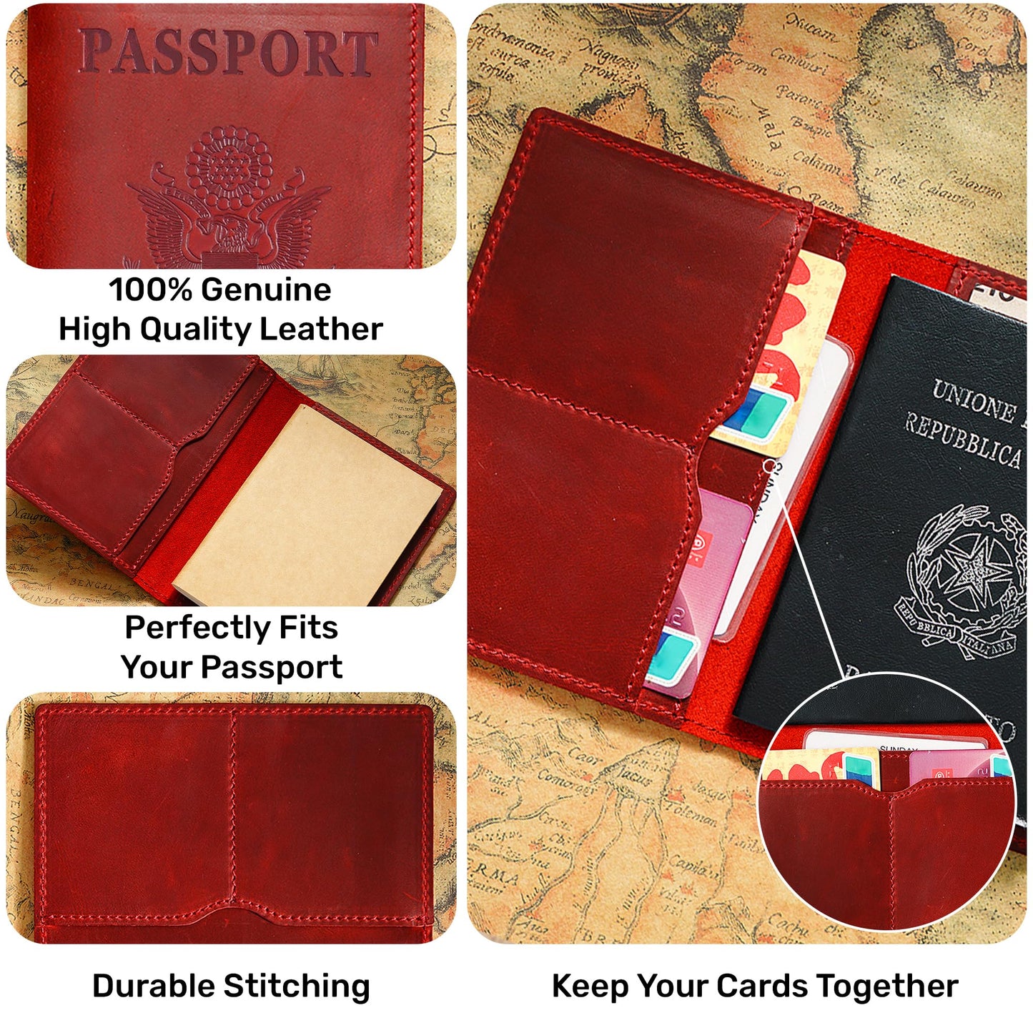 HIFA Leather Passport Holder, Handmade Passport Cover with Card and Ticket Slot - Genuine Leather, Elegant Design, Easy Access - Passport Case, Passport Wallet, Passport Holder