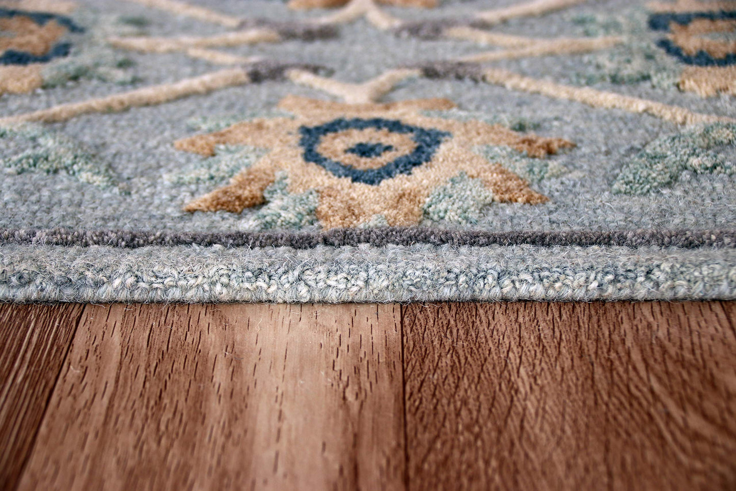 LR Home 2x4 Wool Hearth Rug, Semi Circle Floral Farmhouse Area Rug, Blue/Gray Indoor Transitional Rug for Fireplace, Entryway, Living Room & Bedroom