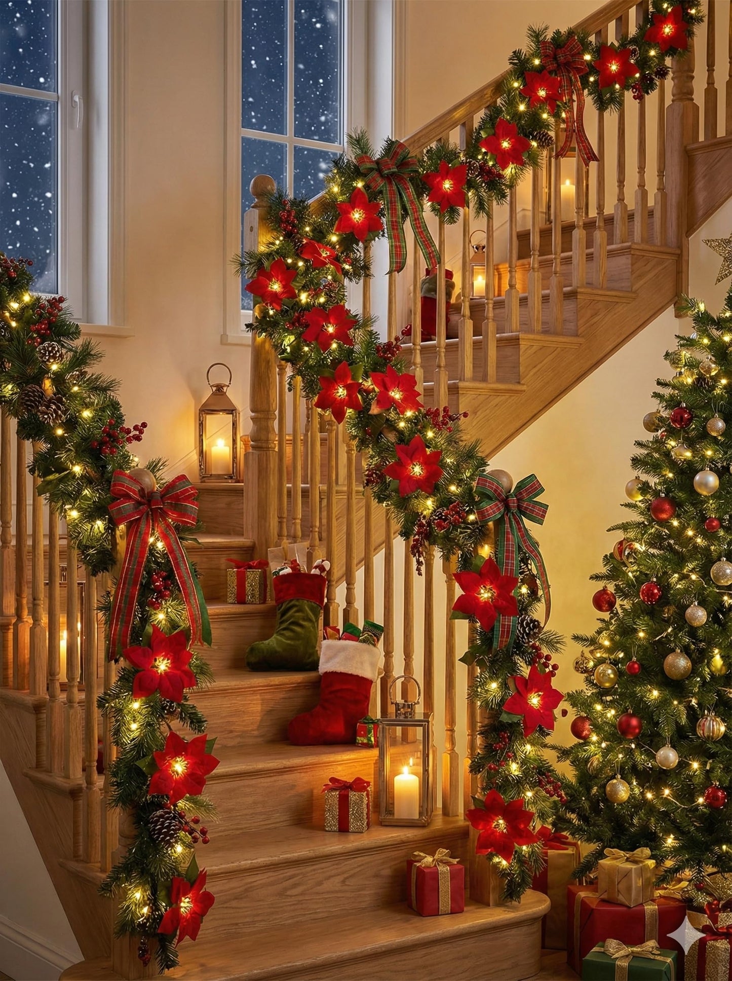 8.5FT Christmas LED Flower String Lights, Christmas Decorations Lights Outdoor with 10 LED Red and Green Flowers Bulbs, Plug in Flower Fairy Light for Valentines Wedding Garden Porch Floral Decor