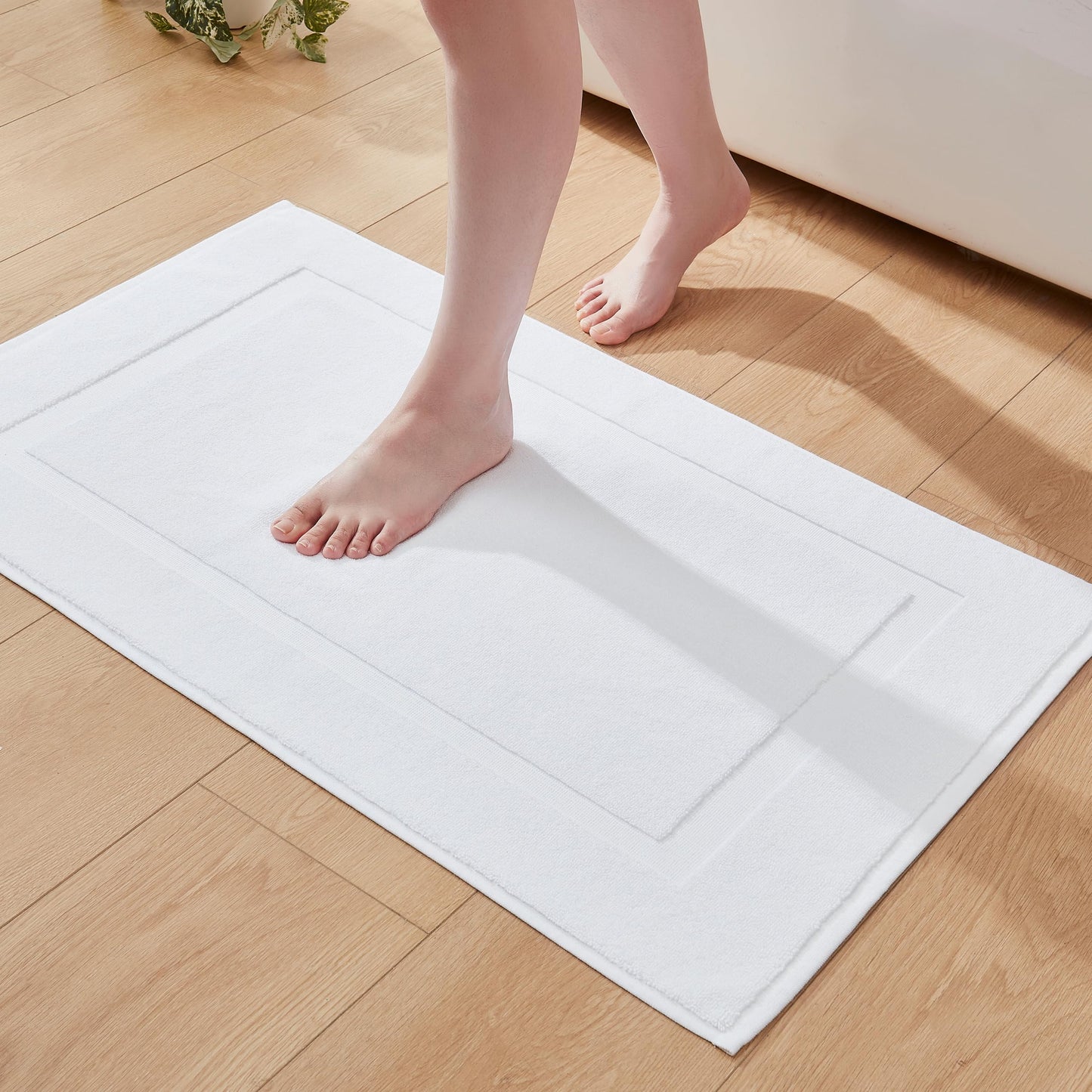 Casual Living White Cotton Bath Mats Set of 2 Towel Mats for Bathroom Floor Banded Rugs Soft Absorbent Ring Spun Cotton Washable Essentials Bathroom Shower Accessories, 34-inch x 21-inch, White