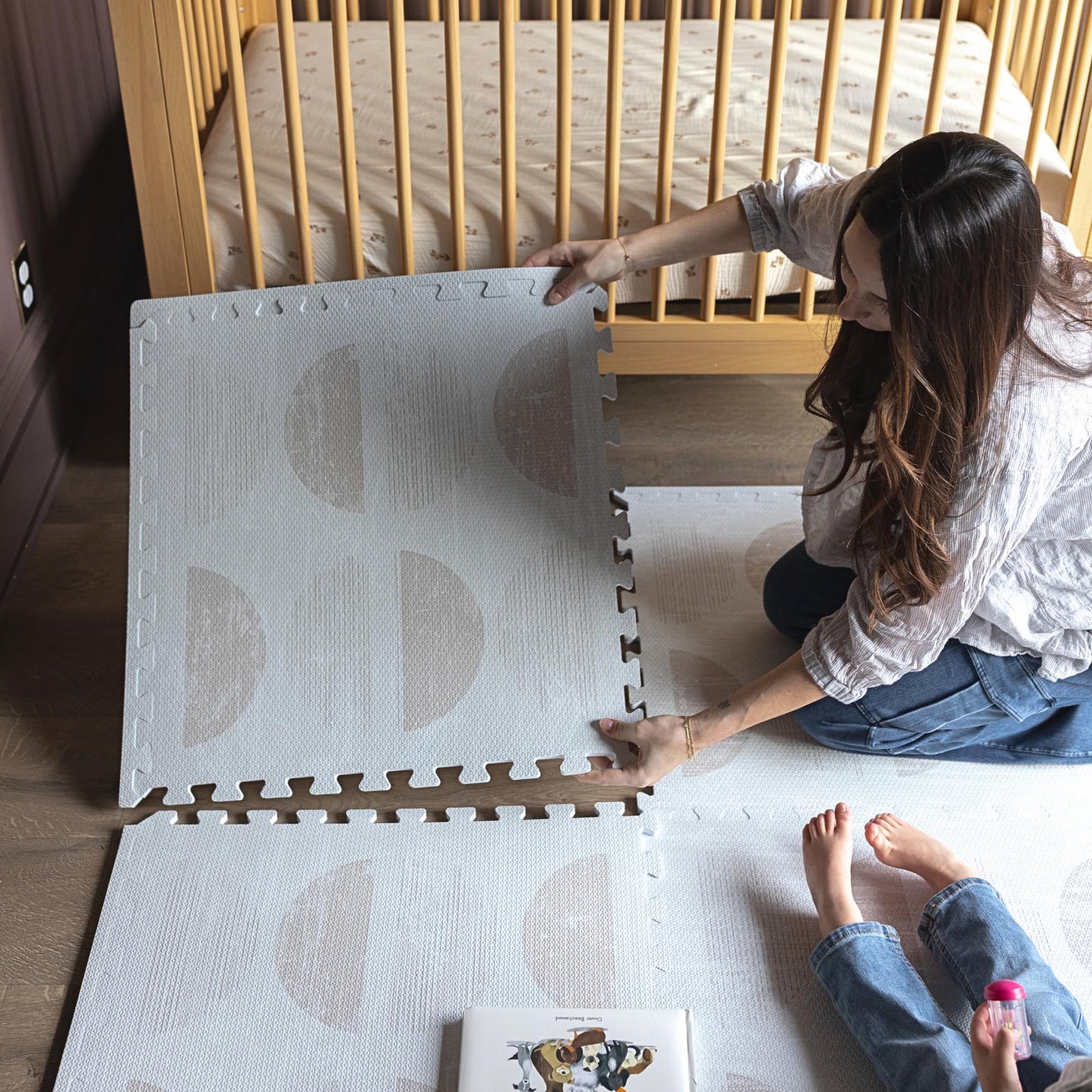 Little Landings Baby Play Mat for Floor - Aura Oat (4x6ft) - Premium EVA Foam Play Mat for Babies & Toddlers (Ages 0-5+) Non-Toxic Playmat for Tummy Time, Crawling & Playroom - Stylish & Comfortable