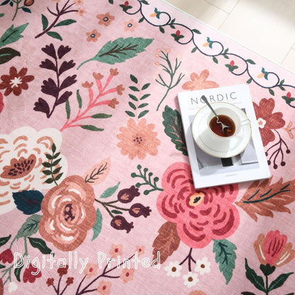 Rugcomf Door Mat Indoor Entrance 2x3 Rug Machine Washable Boho Floral Small Area Rug Non-Slip Low Pile Throw Rugs for Entryway, Kitchen, Front Door Indoor Entrance, Entry, Kids Room (Pink)