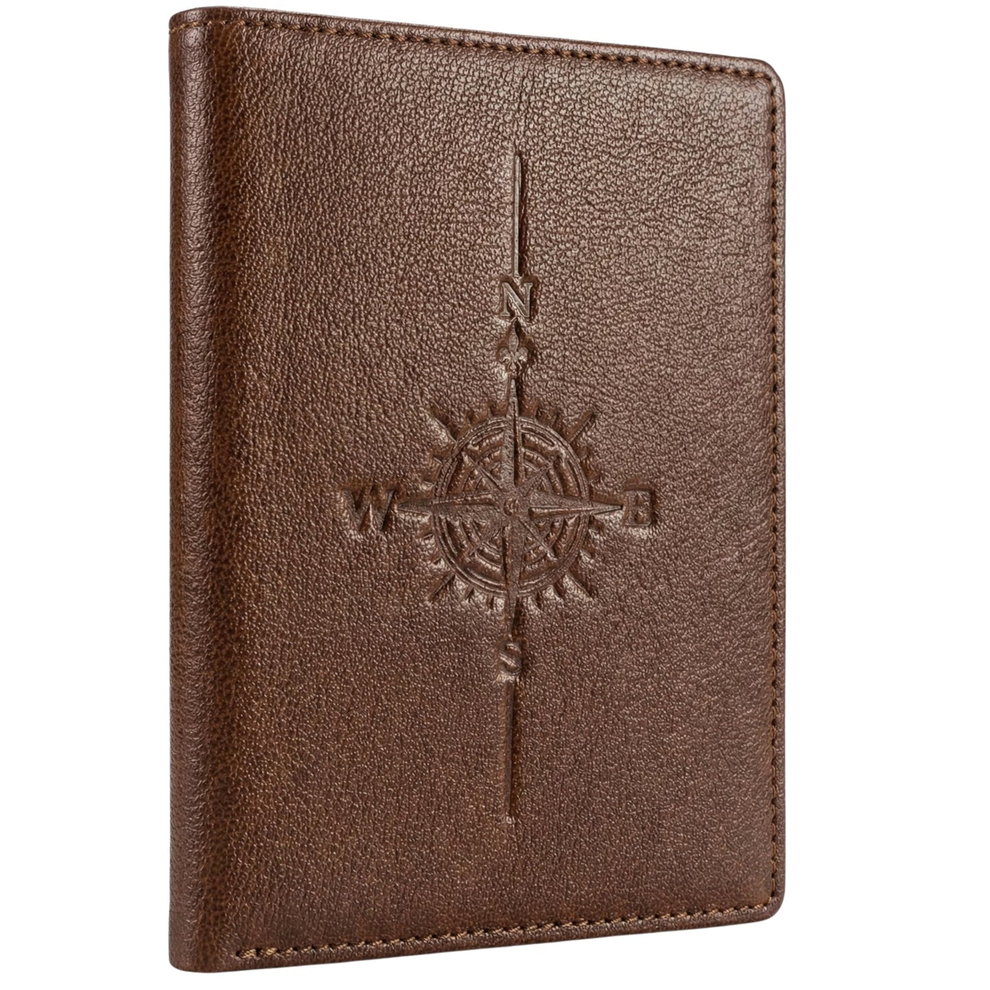 SETTINI Passport Holder for Travel – Genuine Leather RFID Blocking Passport Wallet, Compass Design, 6 Card Slots, ID Window, Fathers Day Gift, Gift-Ready Box