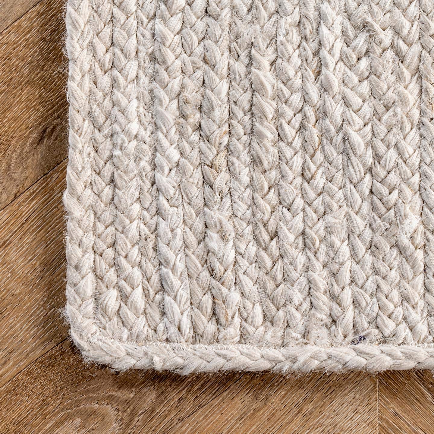nuLOOM 4 Square Rigo Jute Hand Woven Area Rug, Off White, Solid Farmhouse Design, Natural Fiber, For Bedroom, Living Room, Dining Room, Hallway, Office, Kitchen, Entryway