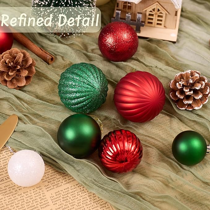 50ct Christmas Balls Ornaments for Xmas Tree, Red Green White Shatterproof Christmas Tree Decorations Hanging Ball for Holiday Party Decor(1.57"-2.36")