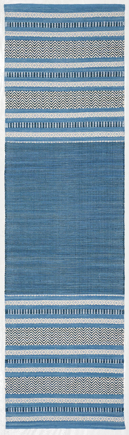 SAFAVIEH Montauk Collection Runner Rug - 2'6" x 12', Blue & Grey, Handmade Flat Weave Stripe Cotton, Ideal for High Traffic Areas in Living Room, Bedroom (MTK214A)