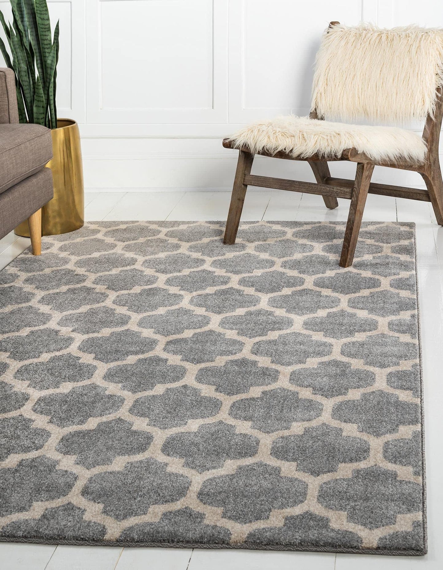 Rugs.com Lattice Collection Rug – 3' x 5' Light Gray Medium Rug Perfect for Entryways, Kitchens, Breakfast Nooks, Accent Pieces