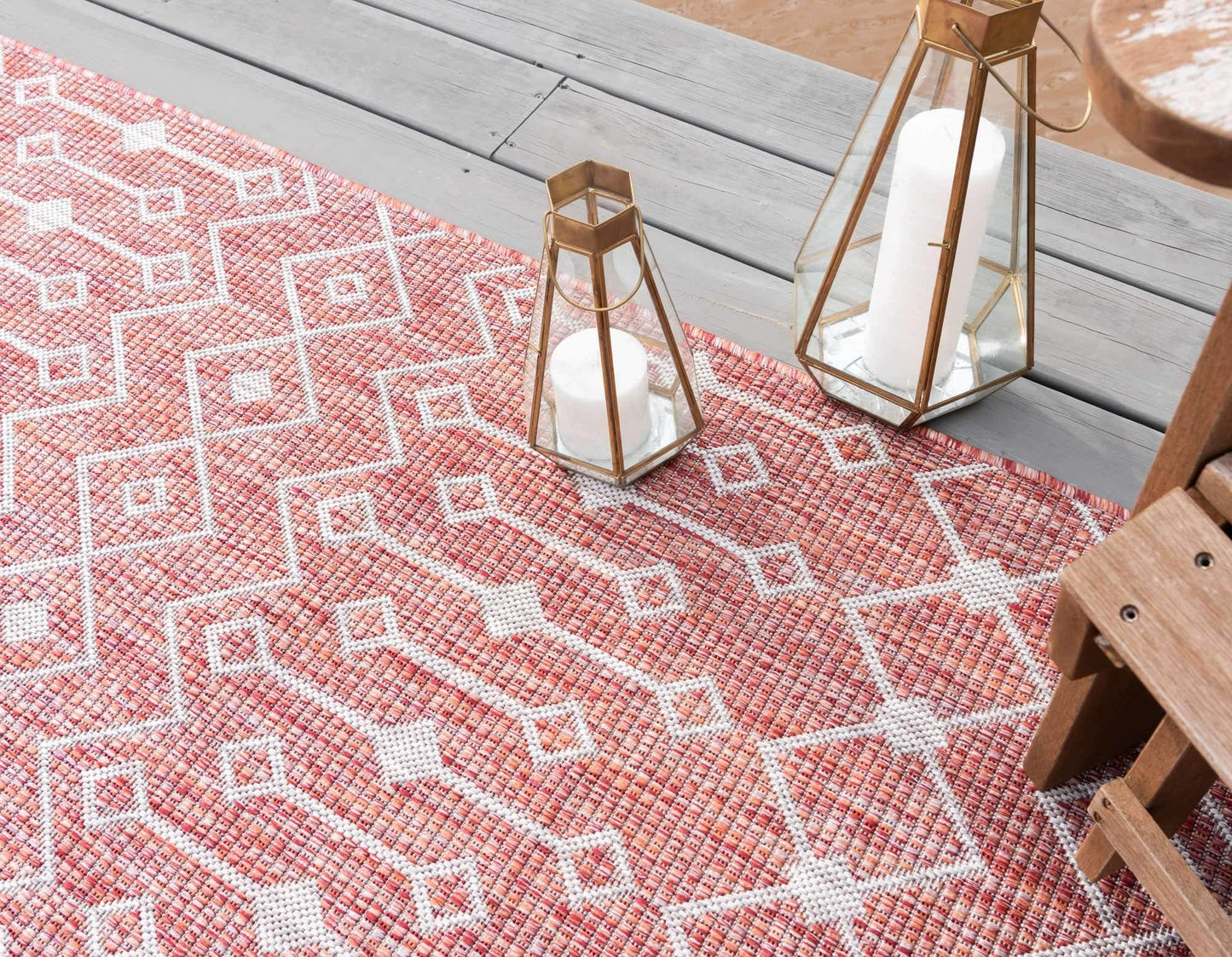 Unique Loom Outdoor Trellis Collection Area Rug - Tribal Trellis (2' x 6' 1" Runner, Rust Red/ Ivory)