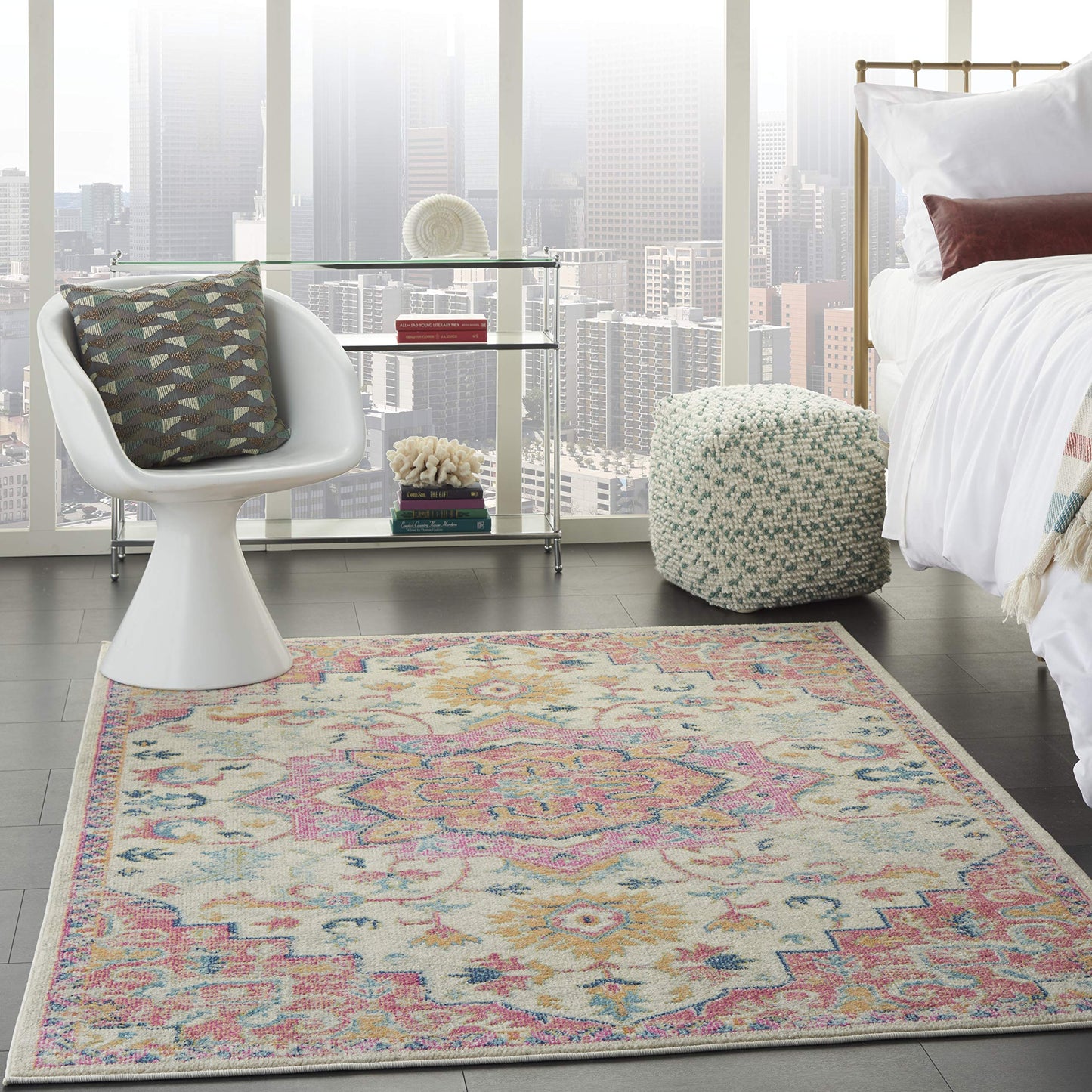Nourison Home Passion Ivory Pink 5'3" x 7'3" Area Rug - Easy Clean, Non Shedding, Bed Room, Living Room, Dining Room, Kitchen (5' x 7')