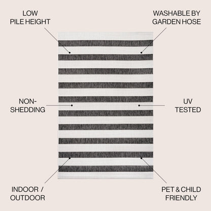 JONATHAN Y Wide Stripe Indoor Outdoor Area Rug 8X10 Black/Cream, Aveiro for Backyard, Patio, Porch, Easy-Cleaning, High Traffic, Pet-Friendly, Non-Shedding (SMB112B-8)