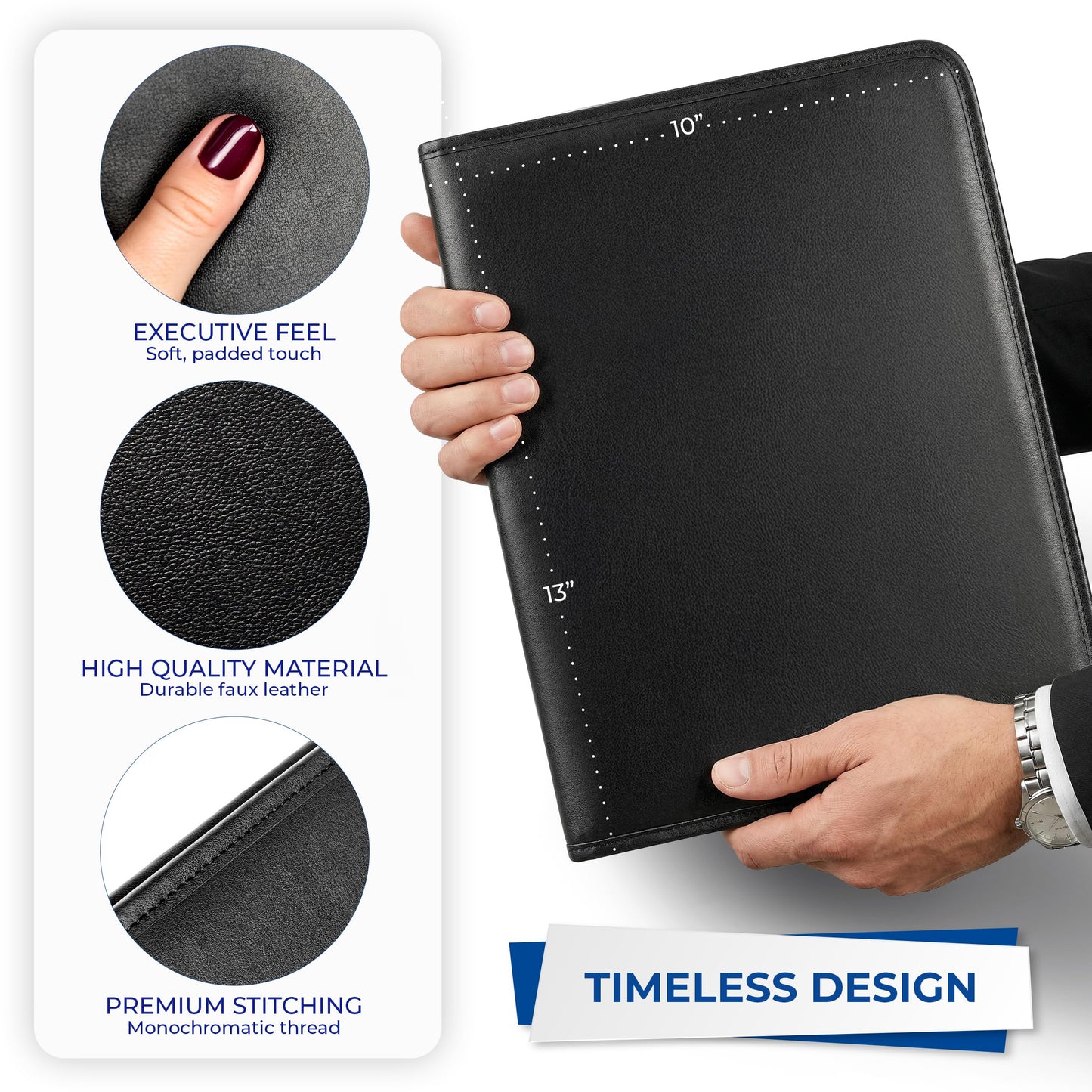 Samsill Professional Padfolio - Faux Leather Portfolio Folder for Men and Women, Leather Padfolio with 8.5 x 11 Writing Pad, Resume Portfolio Folder, Functional Business Portfolio for Meetings and Interviews, Black