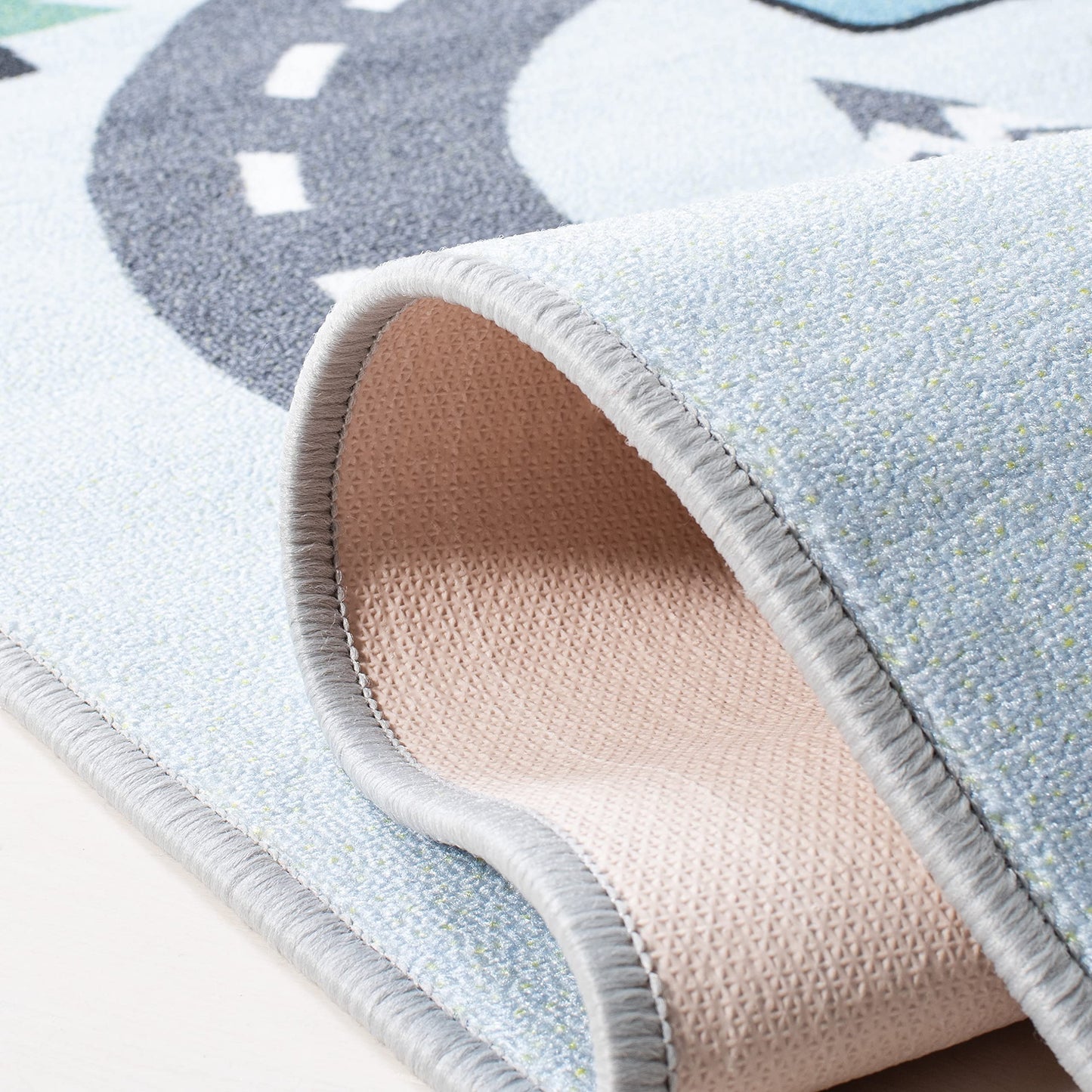 SAFAVIEH Washable Rug Kids Playhouse Collection - 5'5" x 7'7", Grey & Blue, Slip Resistant & Easy to Clean, Ideal for Kids Room, Playroom, Nursery, Boys & Girls Room (KPH226F)