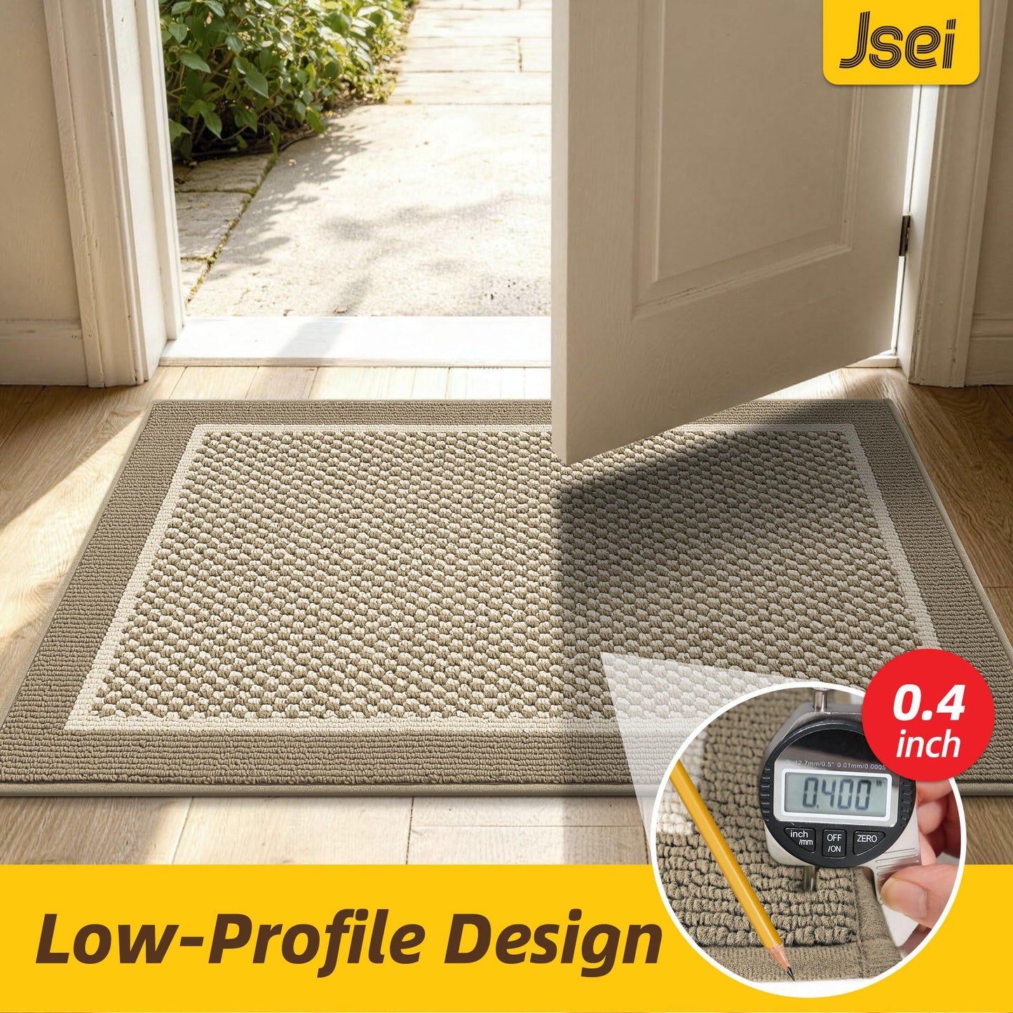 JSEI Dirt Trapper Door Mat 20"x32", Non-Slip Washable Doormats Entryway Rugs, Trap Dirt Absorbent Welcome Mat, Low Profile Floor Mats for Front Back Door and Entrance, Beige