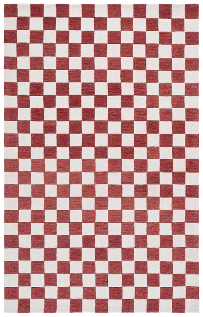 SAFAVIEH Area Rug 5x8 - Ebony Collection - Red & Ivory, Handmade Wool, Checkered Design, Ideal for Living Room, Bedroom, Dining Space (EBN175Q)