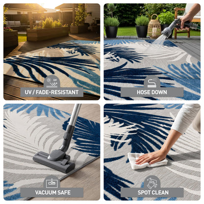 Rugshop Navy Lucca Contemporary Floral Indoor/Outdoor Area Rug Durable Polypropylene, Weather Resistant, Easy to Clean for Backyard, Deck and Outdoor Lounge 8'8" x 12'