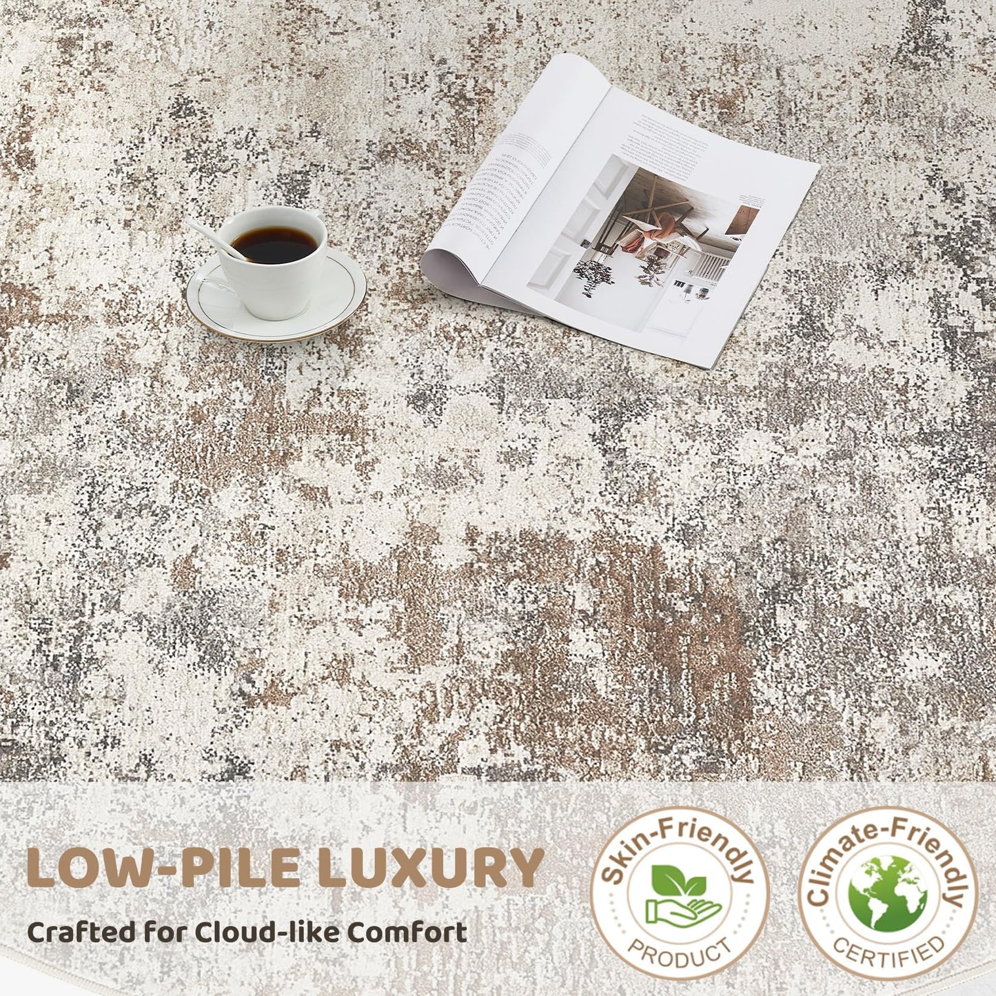 UERMEI 10x12 Area Rug Living Room Rugs - Washable Neutral Modern Abstract Soft Thin Large Rug Indoor Floor No Slip Rug Carpet for Bedroom Under Dining Table Home Office Decor - Brown Grey