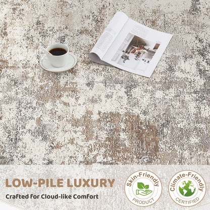 UERMEI 10x12 Area Rug Living Room Rugs - Washable Neutral Modern Abstract Soft Thin Large Rug Indoor Floor No Slip Rug Carpet for Bedroom Under Dining Table Home Office Decor - Brown Grey