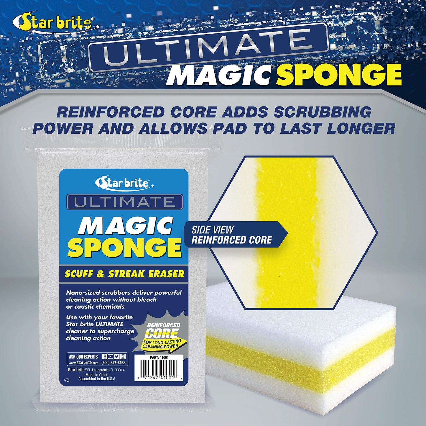 STAR BRITE XL Magic Sponge - 8 Pack - Extra Large, Long Lasting, Premium Melamine Boat Scuff Eraser - Multi-Purpose Scrubber - Bathroom, Kitchen, Floor, Bathtub, Toilet, Baseboard, Wall Cleaner