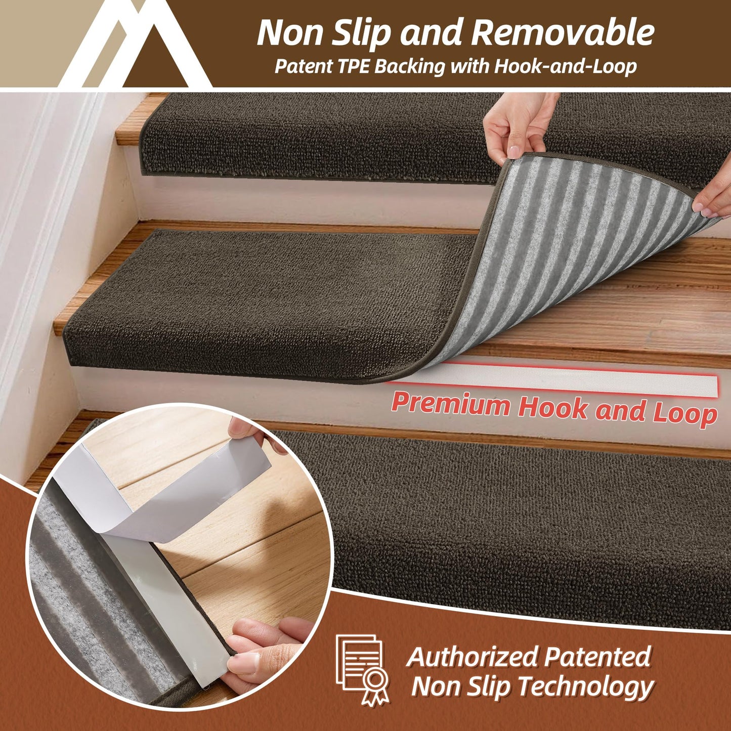 COSY HOMEER Bullnose Carpet Stair Treads, Peel and Stick Non-Slip Stair Treads for Wooden Steps, 11" x 30" Indoor Stair-Runner Rugs (4Pc, Gray)