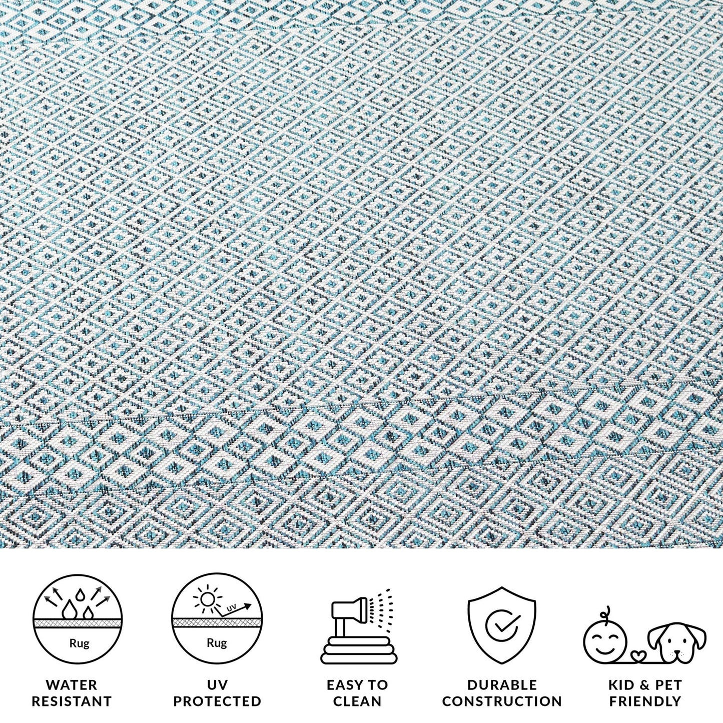 SAFAVIEH Courtyard Collection 2' x 3'7" Ivory/Aqua CY8235 Moroccan Boho Indoor/ Outside Waterproof Easy cleansingPatio Backyard Mudroom Accent Mat
