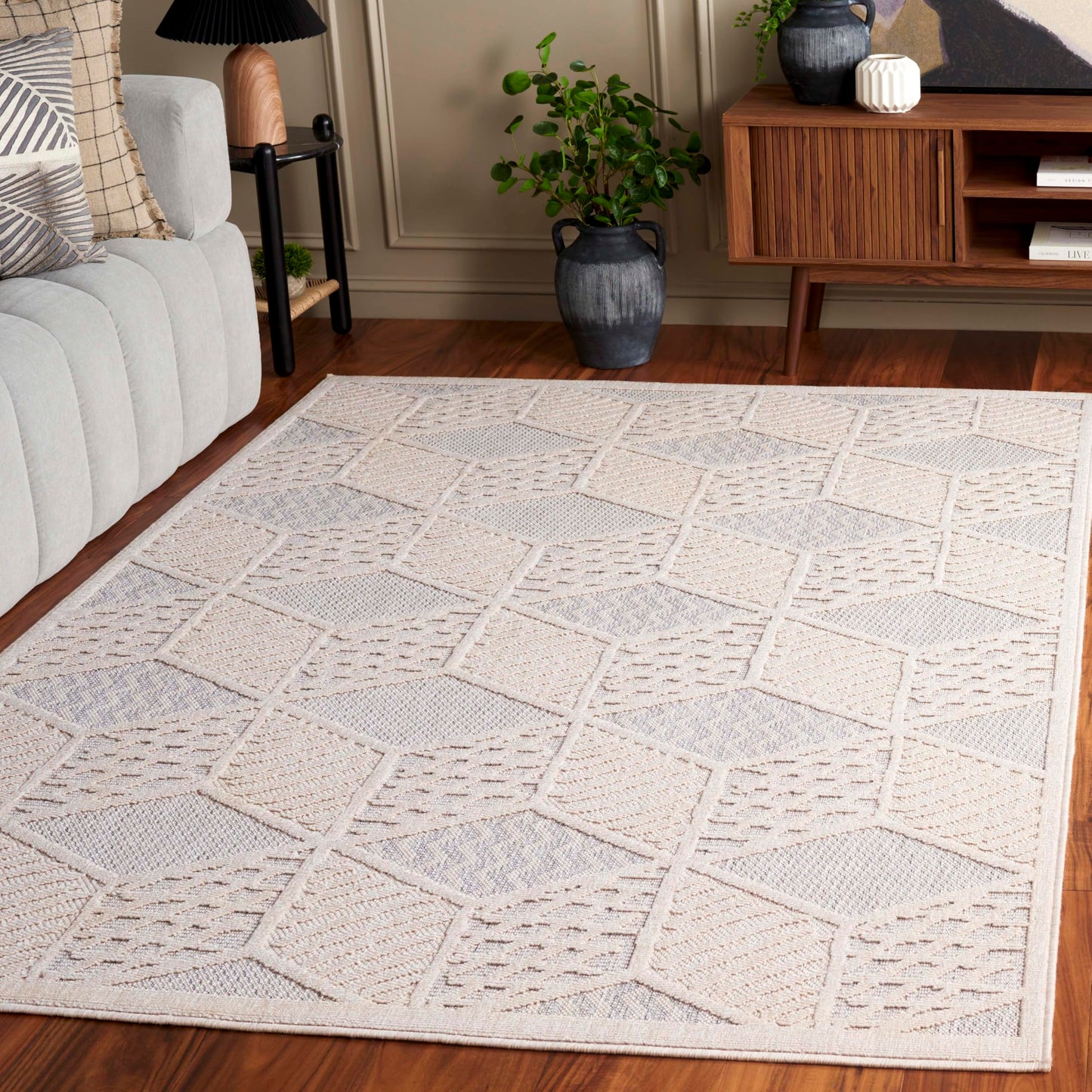 SAFAVIEH Washable Rug Outdoor Milos Collection - 5' x 7'6", Ivory, Non-Shedding & Easy to Clean, Ideal for Patio, Backyard, Mudroom (MLO114A)