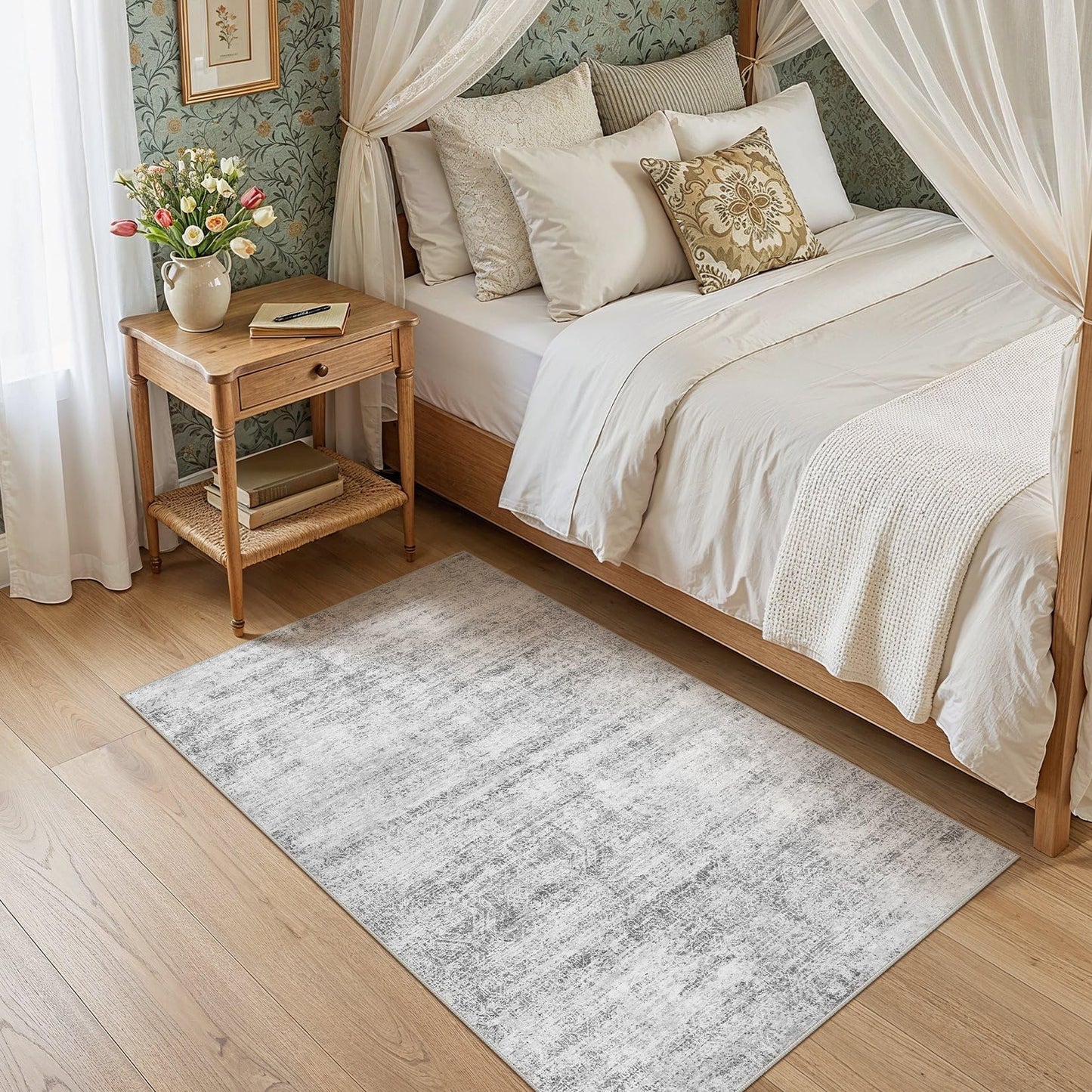 ELLIUNE 3x5 Area Rugs Living Room: Washable Non Slip Soft Abstract Gray Rugs for Bedroom Dining Deor, Low Pile Stain Resistant Indoor Carpet for Farmhouse Nursery Office Kid & Pet Friendly