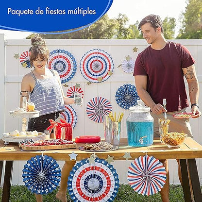 Homarden Patriotic 4th of July Decorations - USA Themed Party Supplies - Patriotic Hanging Paper Fans for 4th of July, Memorial Day, Veterans Day - Set of 12 Colorful Decorations