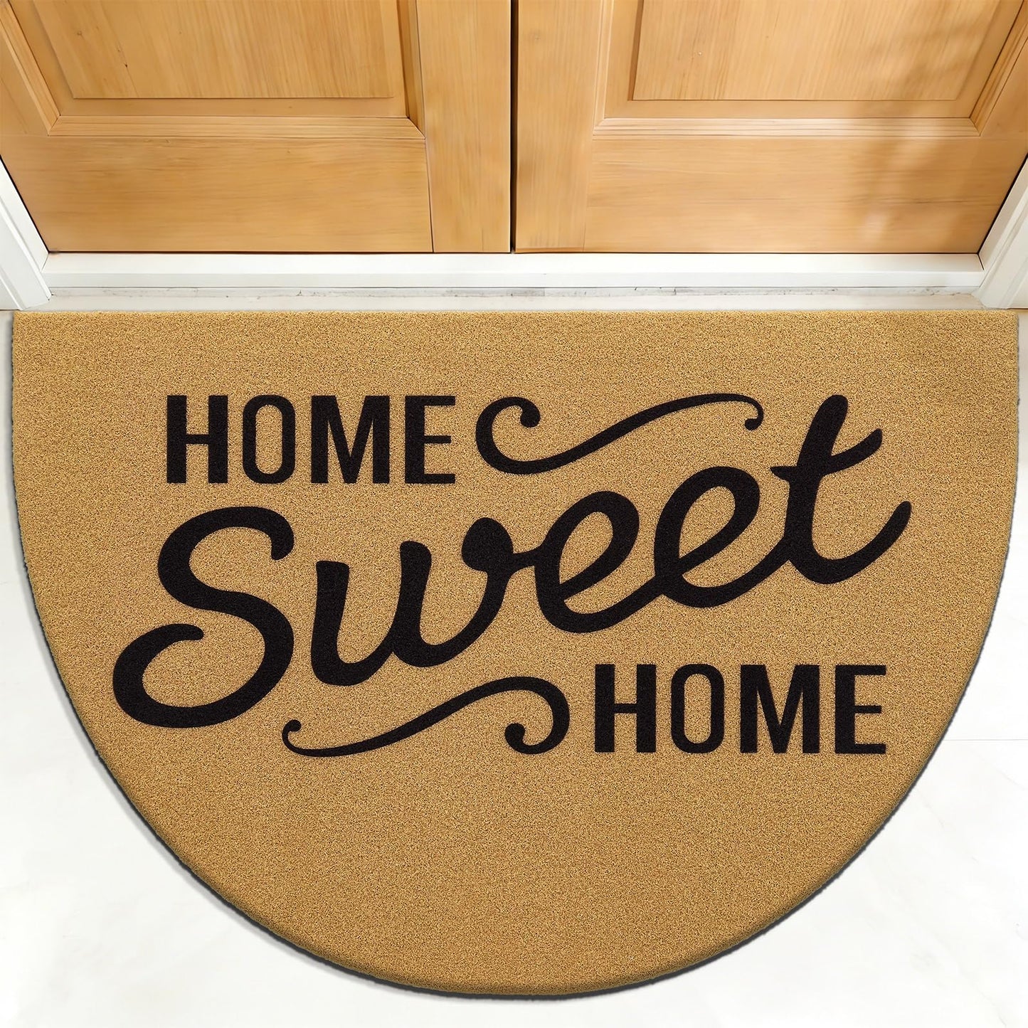 OLANLY Half Circle Front Door Mat, Low Profile Doormat, Stain and Fade Resistant, Easy to Clean, for Indoor and Outdoor Entrances, Patio Porch or Entryway, Brown (47x32 Inch, Home Sweet Home)