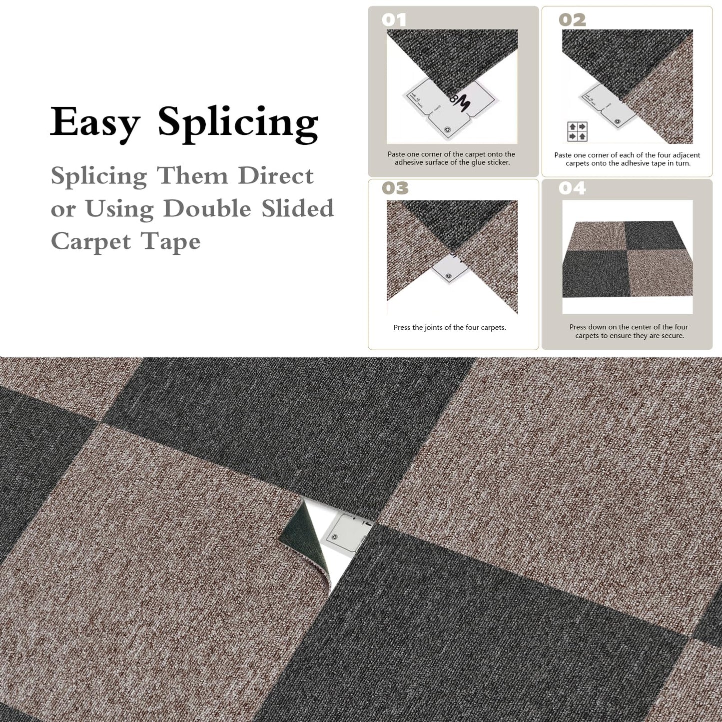 16-Pack 20"x20" Carpet Tiles, Non-Adhesive Soft Padded Floor Squares with Seamless Look for Home, Office, Indoor & Outdoor Use (43 Sq Ft) (J7)