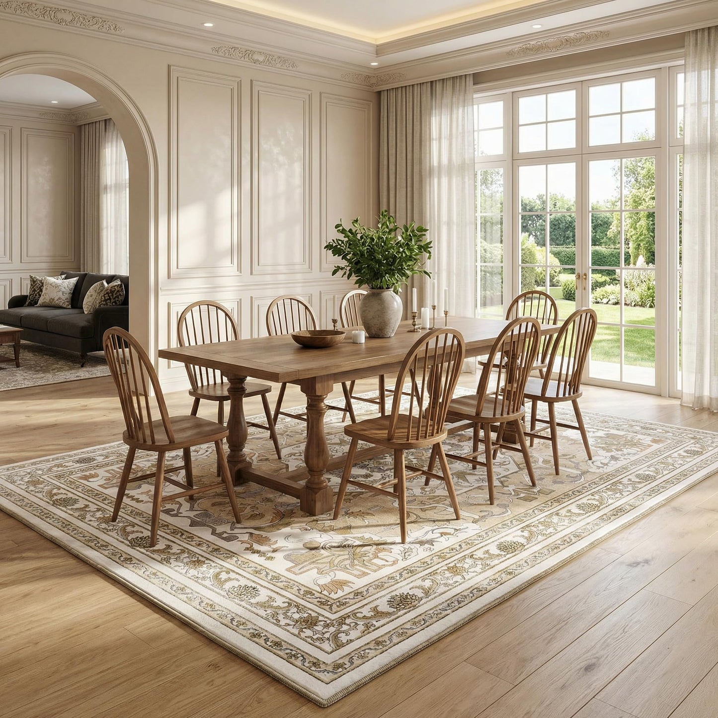 Cnythlis Extra Large Washable Area Rug Living Room Rug 9'x12', Vintage Medallion Non Slip Water Resistant Faux Wool Carpet for Bedroom Dining Room Office, 0.26" Low Pile, Beige & Ivory