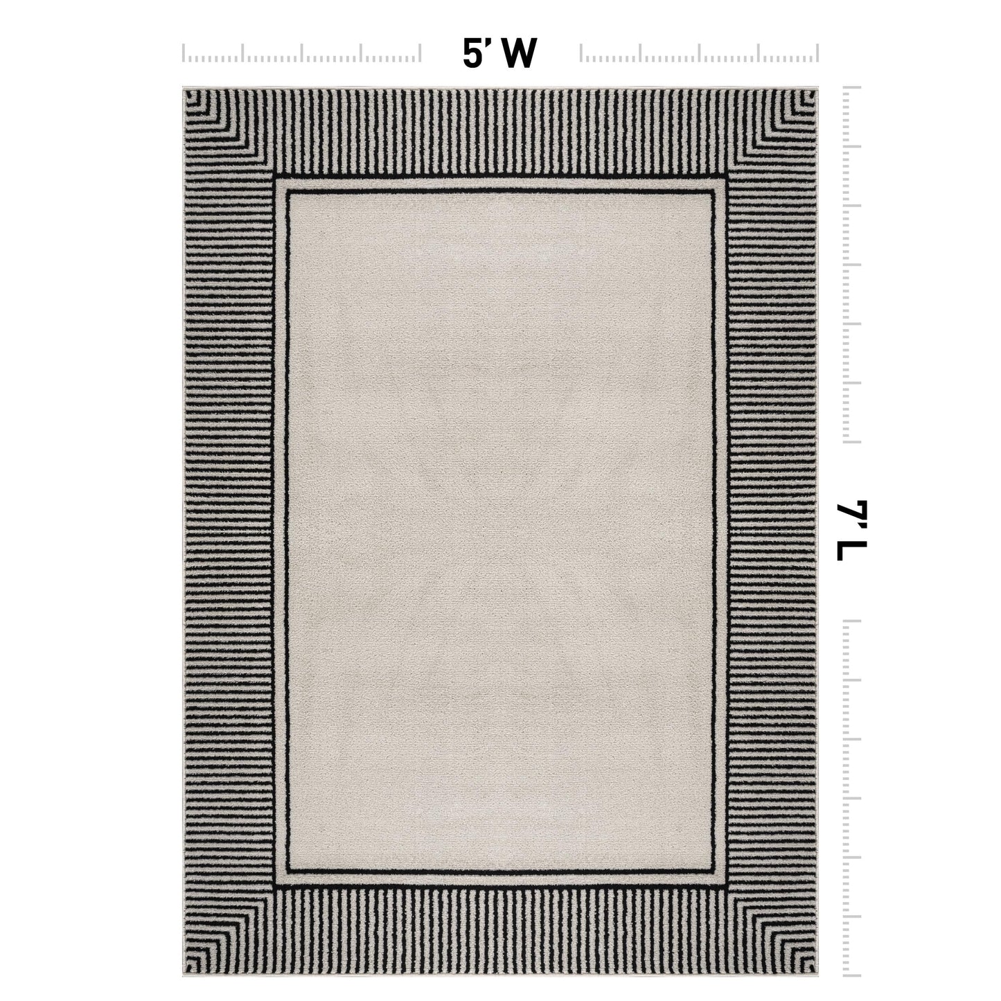 Rugshop Modern Distressed Bordered Indoor Area Rug for Living Room,Bedroom,Kitchen Rug Low Pile Rug with Jute Backing 5' x 7' Cream