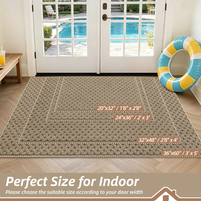 BEQHAUSE Dirt Trapper Door Mat Non-Slip Entryway Rugs Stain Resistant Absorbent Dog Doormats Woven-Look Washable Welcome Floor Doormat for Front Back Door, Dirty Wet Shoes & Paws, 36" x 60", Beige