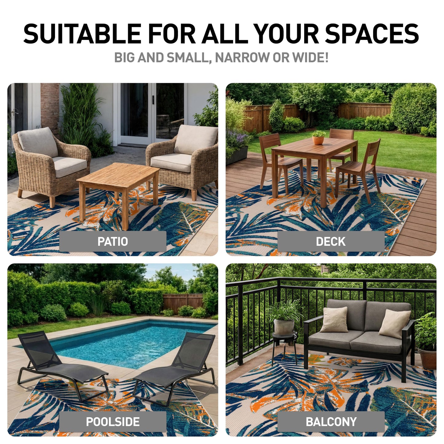 Rugshop Tropical Floral Leaves Indoor/Outdoor Area Rug Durable Polypropylene, Non-Shedding, Easy to Clean, Perfect for Patio, Backyard, Deck and Outdoor Lounge, High Traffic Areas, 5' x 7'
