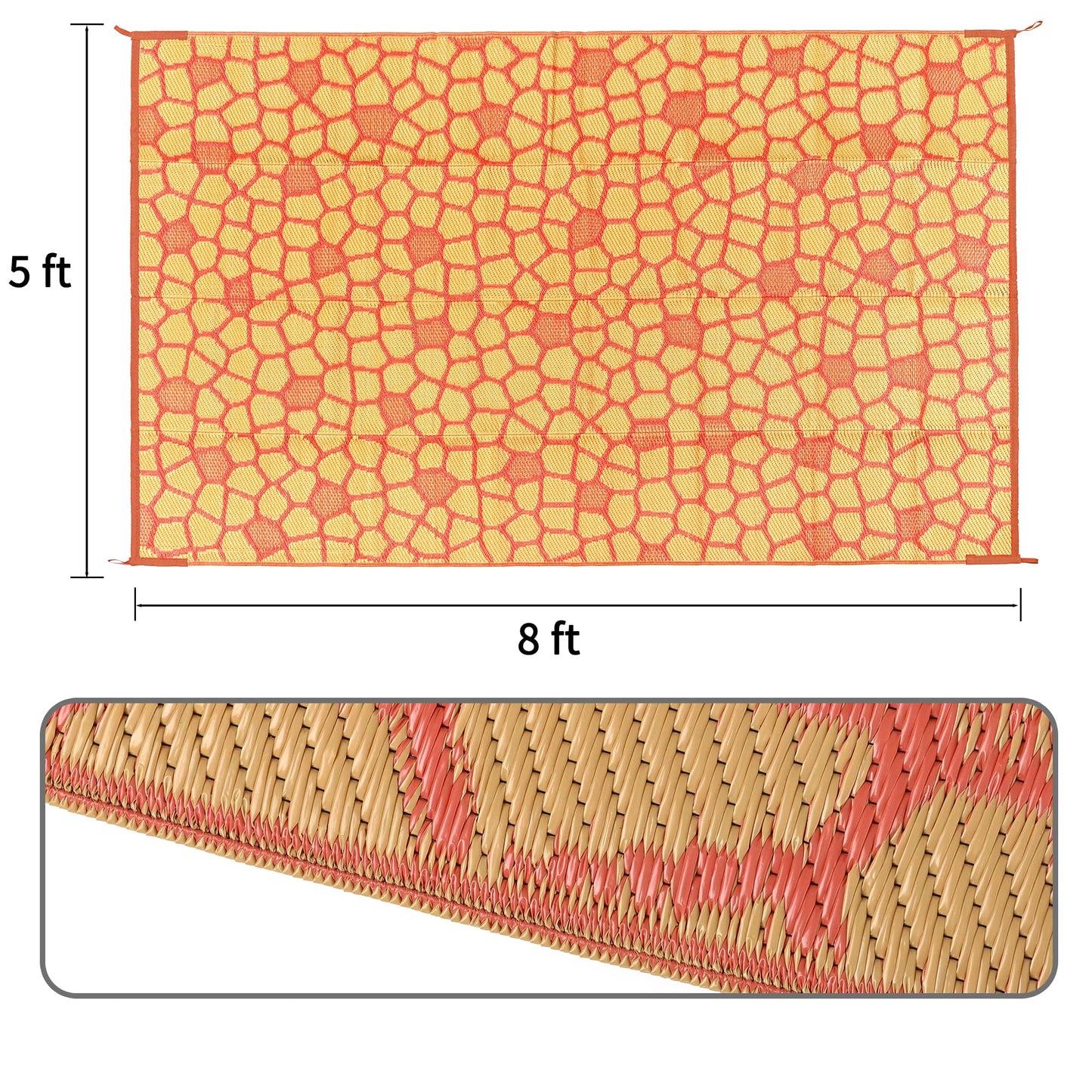Boulder Bee Outdoor Rugs | Plastic Straw Rug | Waterproof Outdoor Camping Rugs | Quick Drying Picnic Rug | Sand Free Reversible Beach Mats | 5 x 8 Feet | 2.7 lb